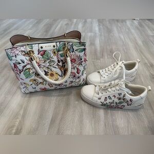 ALDO Floral Satchel Purse + Matching Sneakers Set | White | Spring